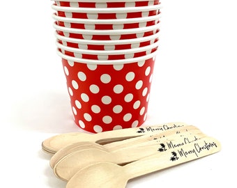 8 Piece Party Pack - 16 oz Ice Cream Cups and Printed Spoons - Christmas Birthday Party Wedding Reunion Valentine