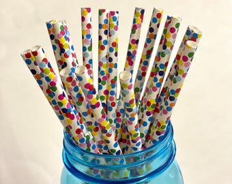 Multi Color Mini Dot Confetti Paper Straws - Perfect for Parties - Favors - Festivals and Carnivals!