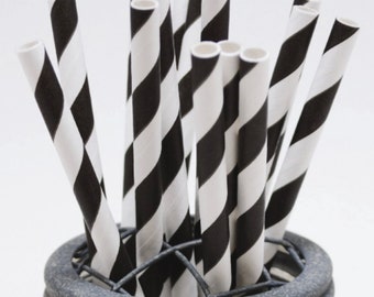 Black Stripe Pattern Paper Straws - Perfect for Parties or Weddings - Favors--Free Editable DIY Tags PDF