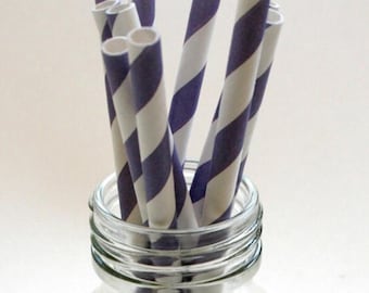 Purple Stripe Pattern Paper Straws - Perfect for Parties or Weddings - Favors- Festive and Fun Addition