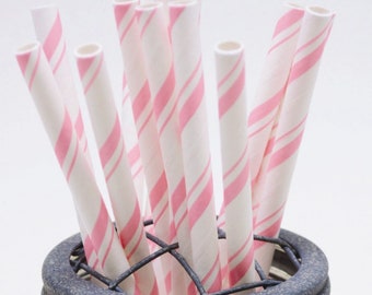 Light Pink Blossom Pencil Stripe Pattern Paper Straws - Perfect for Parties or Weddings - Favors- Festive and Fun Addition