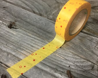 Washi Tape - 15mm - Red Polka Dots & Circles on Yellow - Deco Paper Tape No. 534