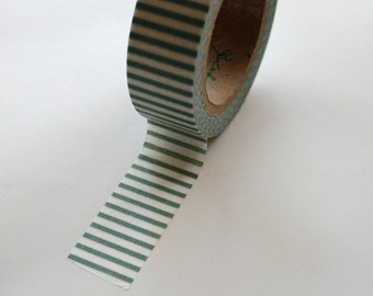 Washi Tape - 15mm - Steel Blue and White Horizontal Stripe - Deco Paper Tape No. 361