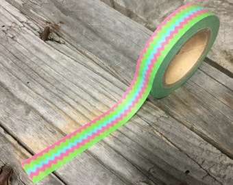 Washi Tape - 10mm - Pink, Green, & Blue Chevron Pattern - Deco Paper Tape  No. 405