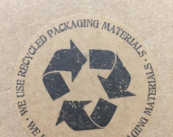 Free U.S. Shipping - Recycled Packaging Sticker - Let Customers Know You Recycle - Recycled Brown Kraft or White Ugly Box Square Stickers