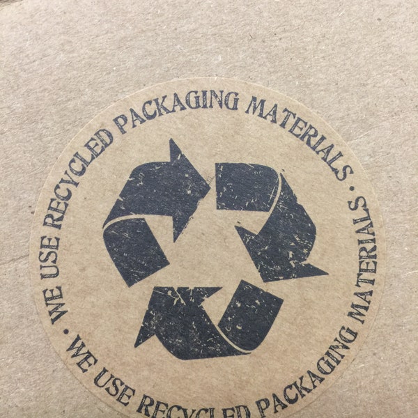 Free U.S. Shipping - Recycled Packaging Sticker - Let Customers Know You Recycle - Recycled Brown Kraft or White Ugly Box Square Stickers