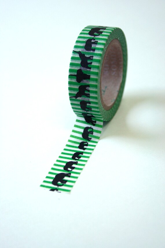 Washi Tape 15mm Elephants on Green and White Horizontal | Etsy