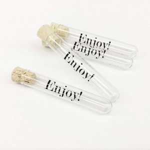 FREE U.S. Shipping - Clear Test Tubes with Corks - Printed in Black Ink - Enjoy! - Candy Favor - Wedding - Party