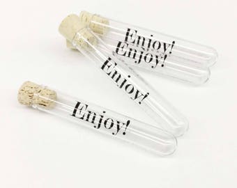 FREE U.S. Shipping - Clear Test Tubes with Corks - Printed in Black Ink - Enjoy! - Candy Favor - Wedding - Party