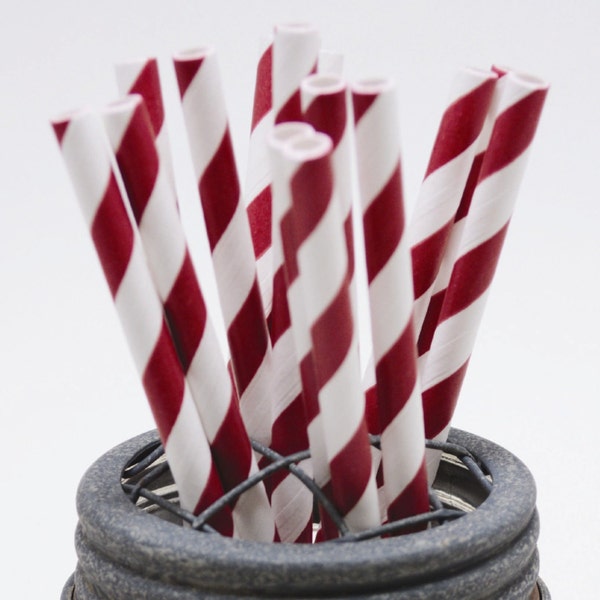 Maroon Burgundy Stripe Paper Straws - Perfect for Parties - Favors