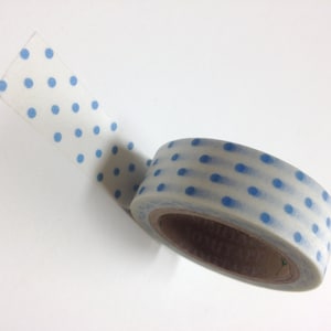 Washi Tape 15mm Blue Polka Dot on White Deco Paper Tape No. 184 image 1