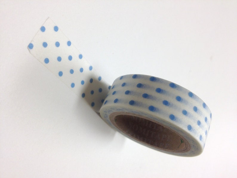 Washi Tape 15mm Blue Polka Dot on White Deco Paper Tape No. 184 image 1