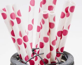 Raspberry Lipstick Hot Pink Dot Paper Straws - Perfect for Parties or Weddings - Favors- Festive and Fun Addition