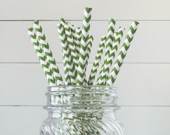 Grass Green Chevron Paper Straws - Perfect for Weddings - Parties - St Patrick's Day!