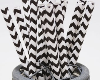 Black Chevron Pattern Paper Straws - Perfect for Parties or Weddings - Favors- Festive and Fun Addition