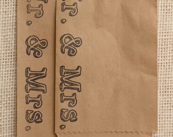 Set of 25 - Mr. and Mrs. Favor or Merchandise Bags - Recycled Brown Kraft or White Kraft - 5 x 7 or 4 x 6