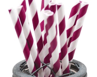 Maroon Burgundy Stripe Paper Straws - Perfect for Parties - Favors--Free Editable DIY Tags PDF