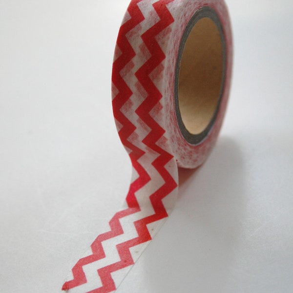 Washi Tape - 15mm - Red Chevron on White - Deco Paper Tape No. 504