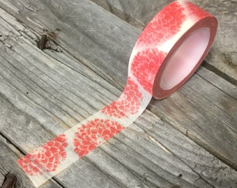 Washi Tape - 15mm - Red Floral Design on White - Deco Paper Tape No. 802