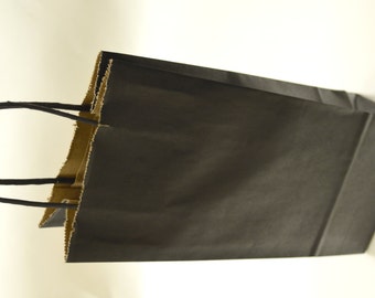 Set of 15 - Recycled Black Kraft Paper Handled Wine Gift Bags - 5.25 x 3.5 x 13 Inches