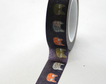 Washi Tape - 15mm - Multi Color Cats on Black Pattern - Deco Paper Tape No. 307