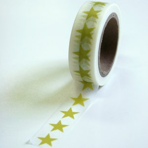Washi Tape - 15mm - Mustard Yellow Large Stars on White Pattern - Deco Paper Tape No. 593
