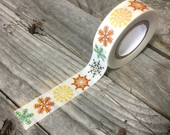 Washi Tape - 15mm - Multi-Colored Snowflakes on White - Deco Paper Tape No. 871