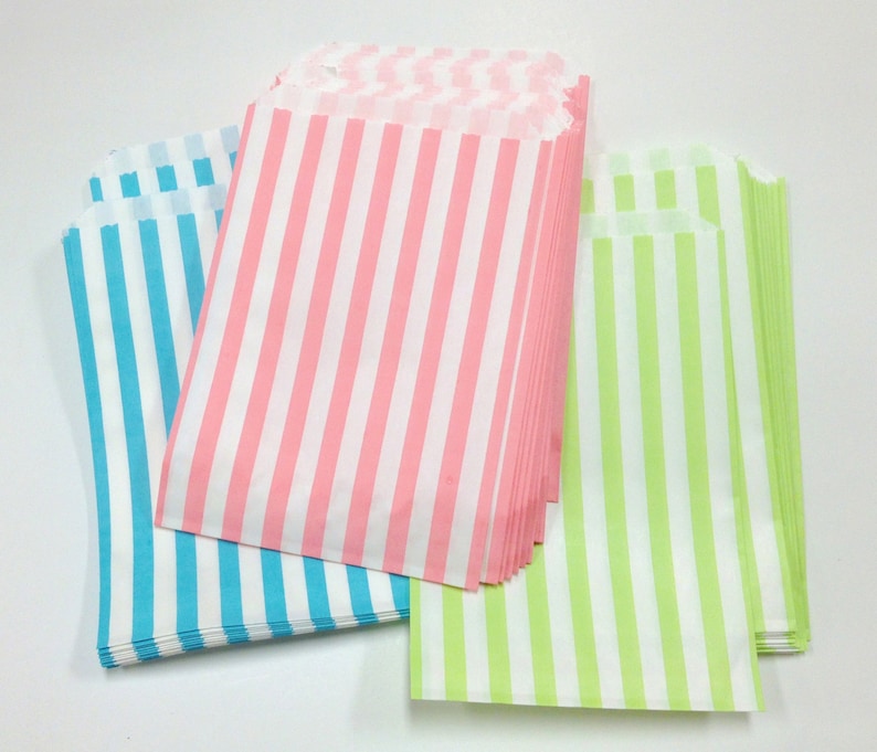 Free U.S. Shipping Traditional Sweet Shop Candy Stripe Paper Bags 5 x 7 Pastels Your Color Choice image 3