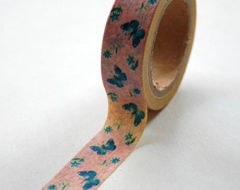 Washi Tape - 15mm - Pink and Blue Butterflies - Deco Masking Tape No. 448