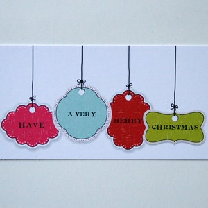 Gift Tags Have a Very Merry Chirstmas Set of 25 Rectangle Shaped Christmas Message Design Slender Gift Tags image 2