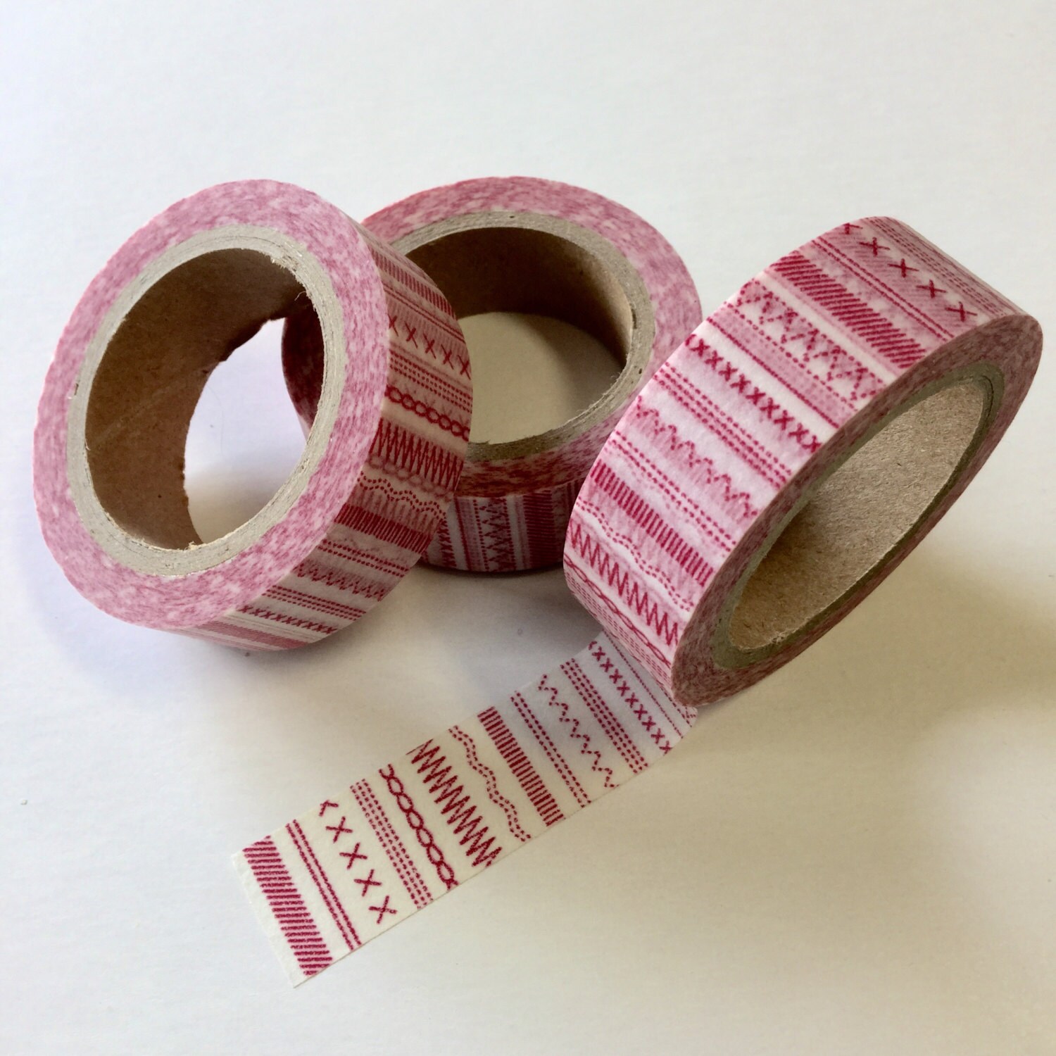 Washi Tape 15mm Pink Stitch Patterns Deco Paper Tape No Etsy