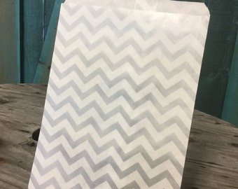 Set of 25 - Silver metallic  Chevron Flat Paper Merchandise Bags - 6.25 x 9.25 Inches - Gifts, Packaging, Retail