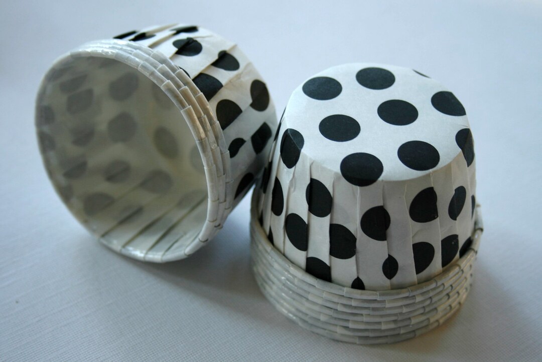 Polka Dot Nut or Portion Paper Baking Cups - White With Black - Set of ...