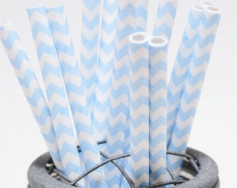 Baby Blue Chevron Pattern Paper Straws - Perfect for Parties or Weddings - Favors--Free Editable DIY Tags PDF