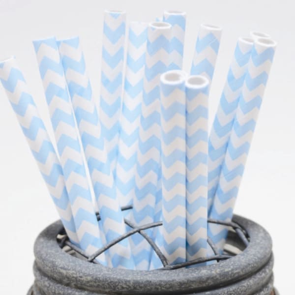 Baby Blue Chevron Pattern Paper Straws - Perfect for Parties or Weddings - Favors--Free Editable DIY Tags PDF