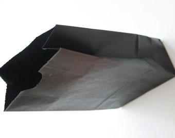 Set of 25 - Solid Black Flat Bottom Paper Merchandise or Lunch Bags - 4.25 x 2.375 x 8.18 Inches - Gifts, Packaging, Retail