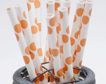 Orange Dots Paper Straws - Perfect for Parties - Favors--Free Editable DIY Tags PDF