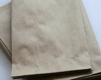 Set of  100 - Brown Kraft Food Safe Flat Merchandise Bags - 5 x 7.5 Inches - Gifts and Packaging