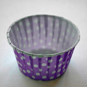 Rainbow  Polka Dot Nut or Portion Paper Baking Cups - Purple and White - set of 72