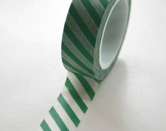 Washi Tape - 15mm - Green and White Diagonal Stripe - Deco Paper Tape No. 464