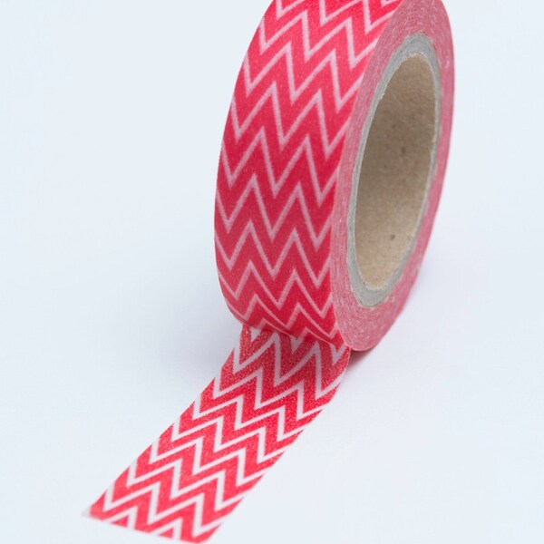 Washi Tape - 15mm - Red and White Small Chevron Pattern - Deco Paper Tape  No. 679