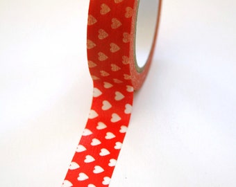 Washi Tape - 15mm - White Hearts on Red - Deco Paper Tape No. 256