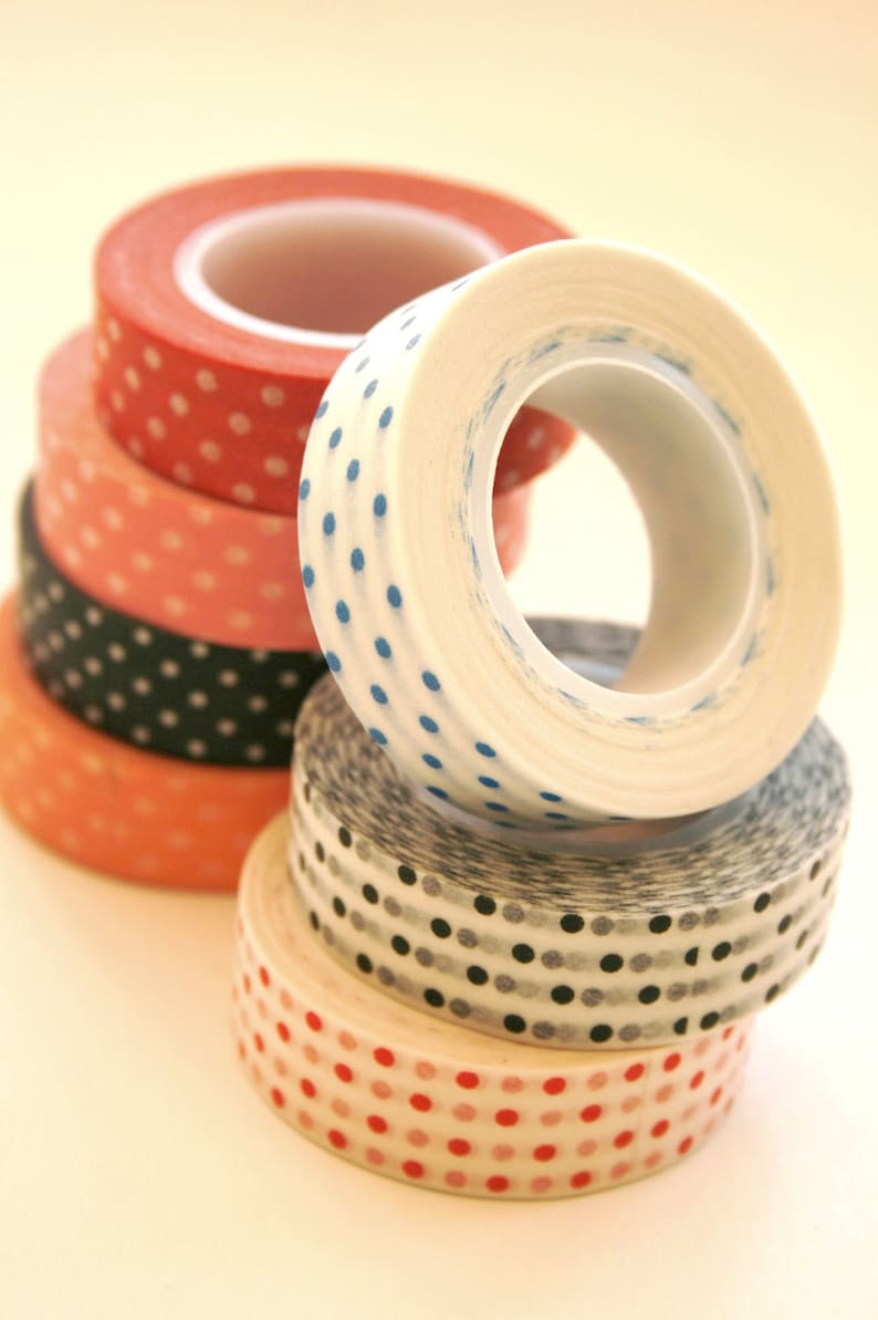 Washi Tape 15mm Blue Polka Dot on White Deco Paper Tape No. 184 image 3