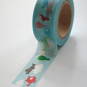 Washi Tape - 22mm - Airplane and Balloons on Blue Design - Deco Pape Tape No. 1124