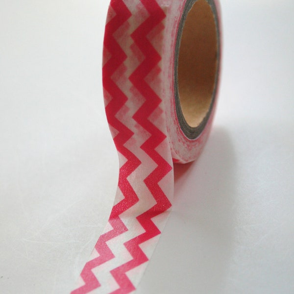 Washi Tape - 15mm - Hot Pink Chevron on White - Deco Paper Tape No. 506