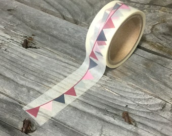 Washi Tape - 20mm - Pink and Grey Bunting on White - Washi Tape No. 1164