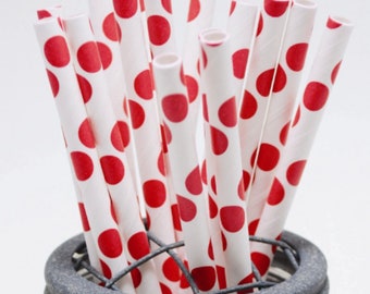 Red Dots Paper Straws - Perfect for Parties - Favors- Festive and Fun Addition
