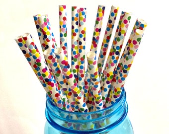 Multi Color Dot Paper Straws - Perfect for Parties - Favors--Free Editable DIY Tags PDF