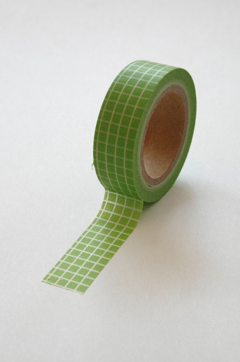 Washi Tape 15mm Lime and White Graph Paper Grid Design Etsy