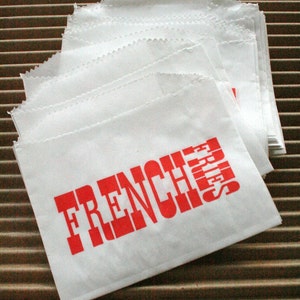 Choose Your Quantity Vintage Style White French Fries Bags White with Red Flat Bags 4.5 x 3.5 Inches image 3